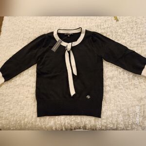 Black and White Sweater with Tie Detail